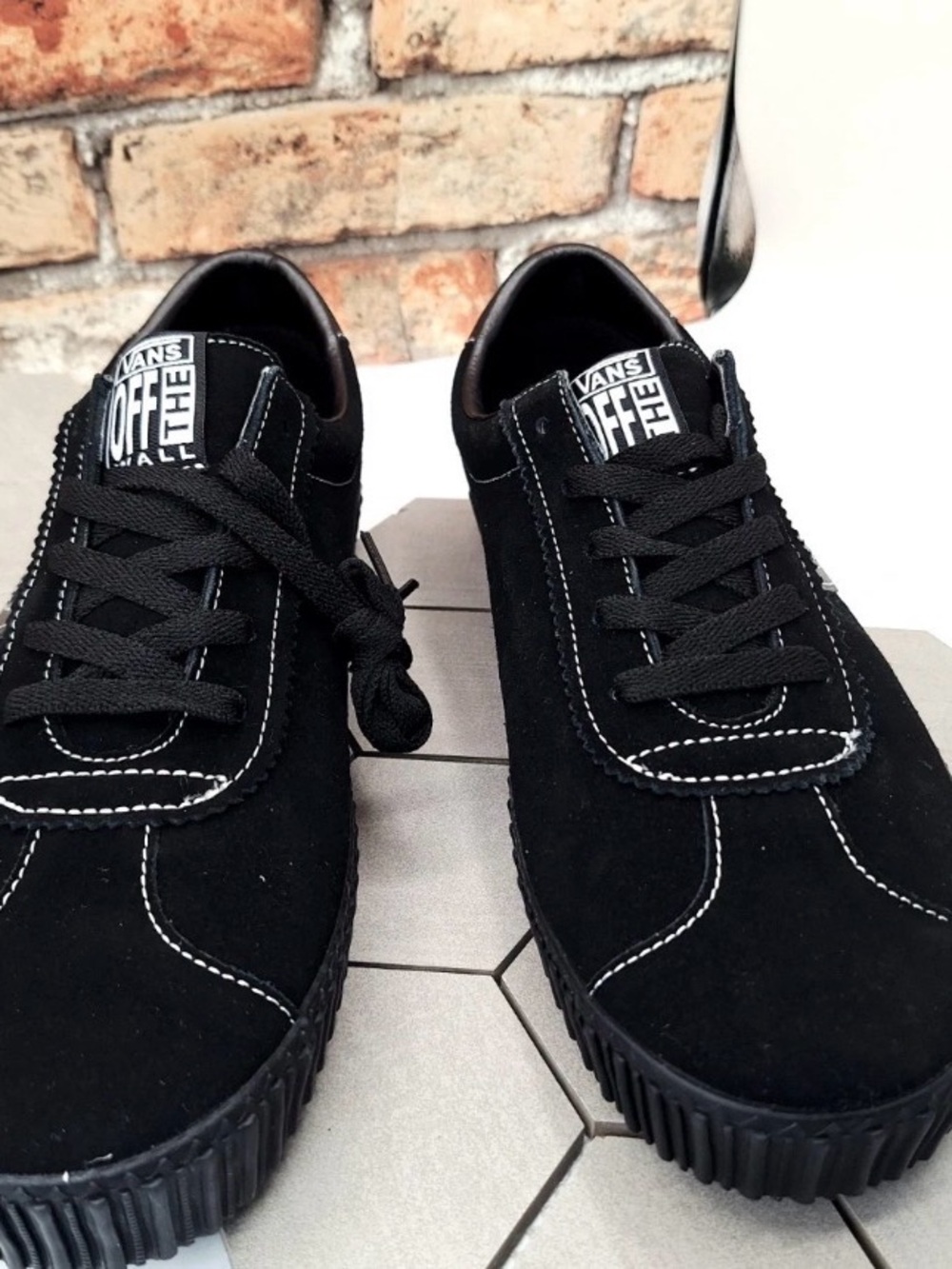 Vans Black Suede Low-Top Sneakers with White Stitching